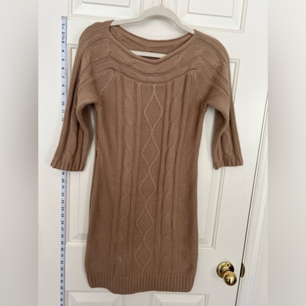 Cable Knit Sweater Dress in Camel